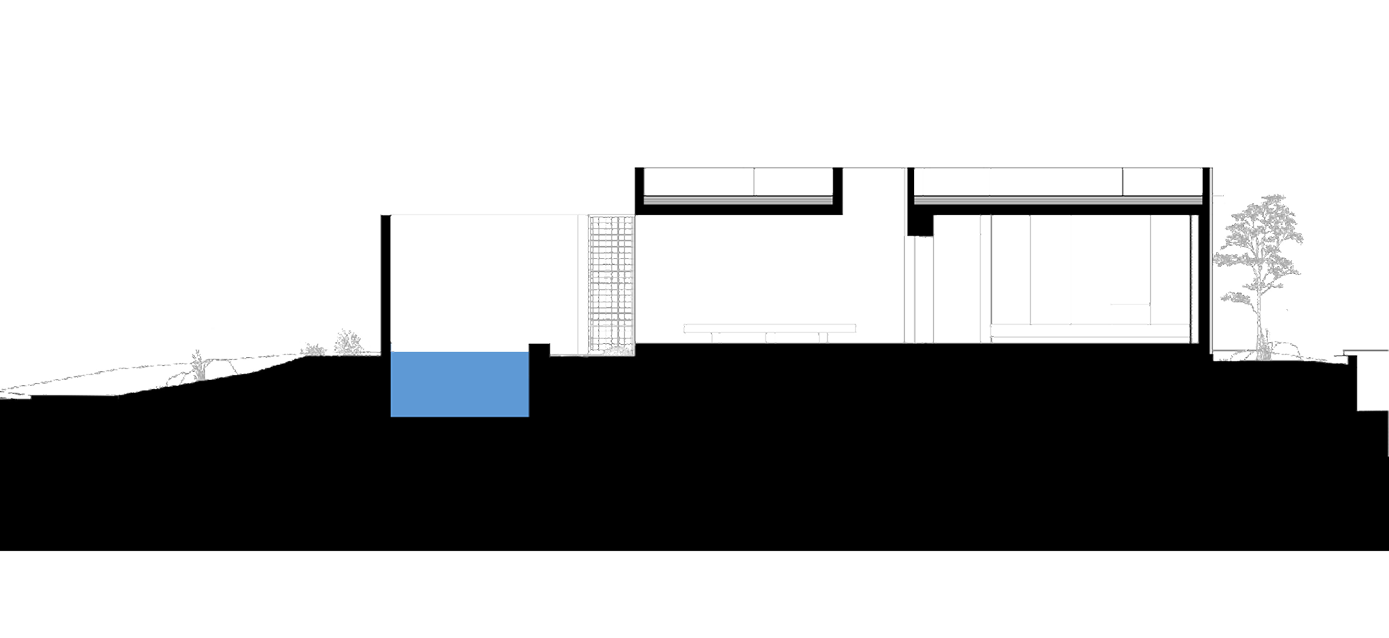 Cross-section drawing of Homa House showing the pool and adjoining volumes